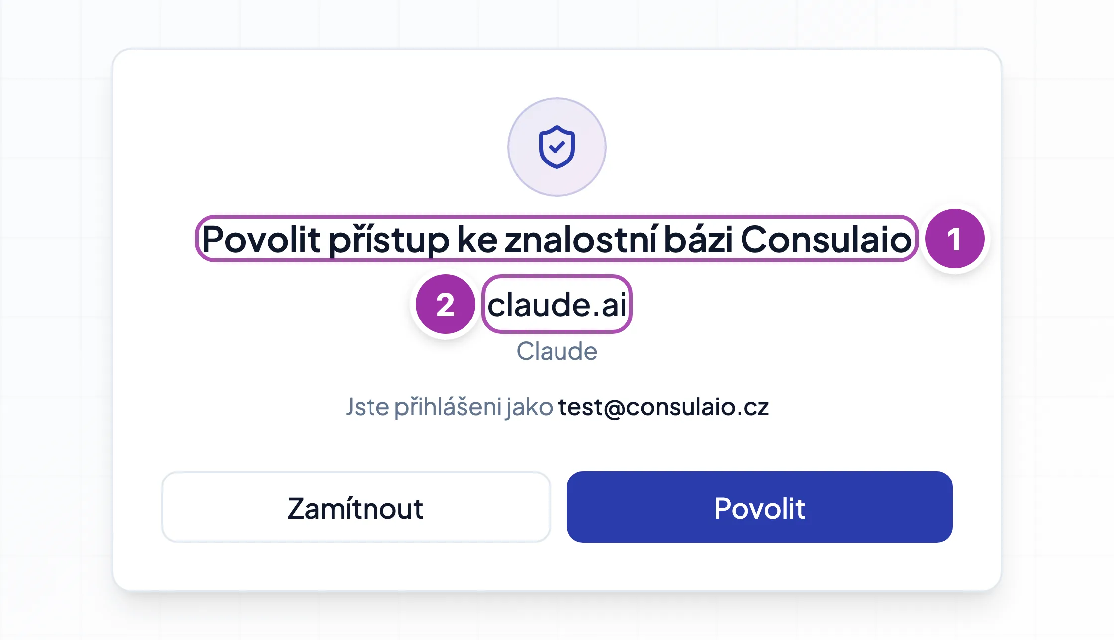 Obrazovka pro povolení přístupu ke znalostní bázi