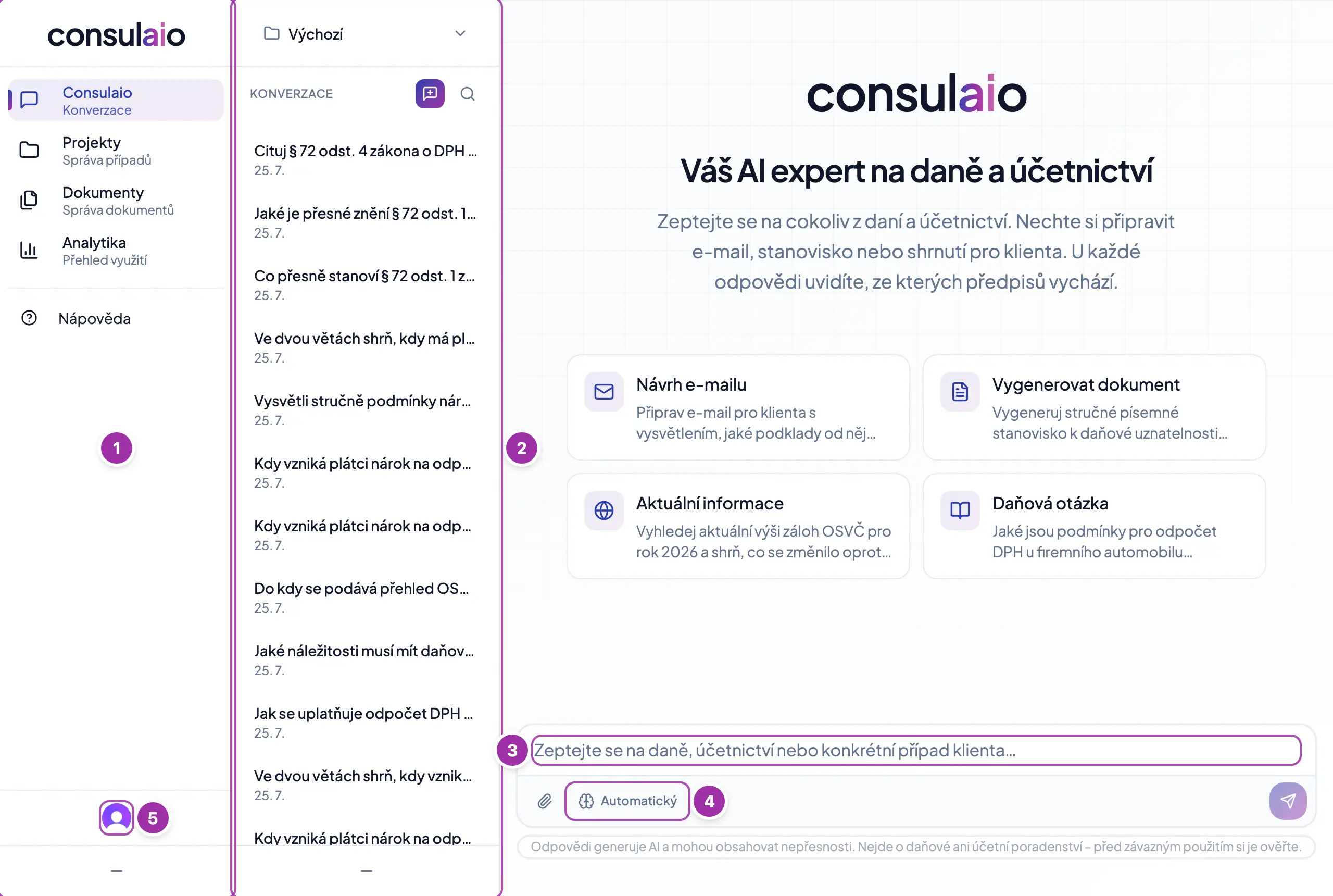 Hlavní obrazovka aplikace Consulaio